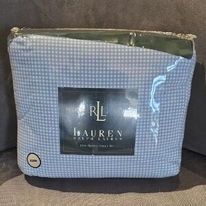 Ralph Lauren Light Blue Checkered Queen Sheet Set